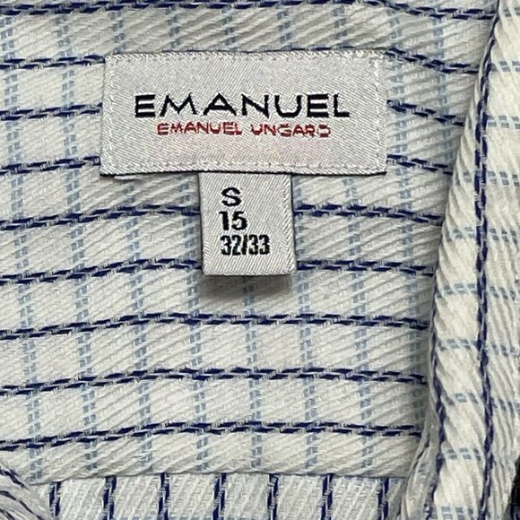 Emanuel Ungaro Dress Button Up Mens Shirt Sz S 15‎ 32/33 White Blue Check - Picture 4 of 7
